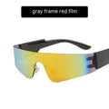 Women's fashion sports sunglasses with no frame, black PC lenses, black frame, shown in product picture