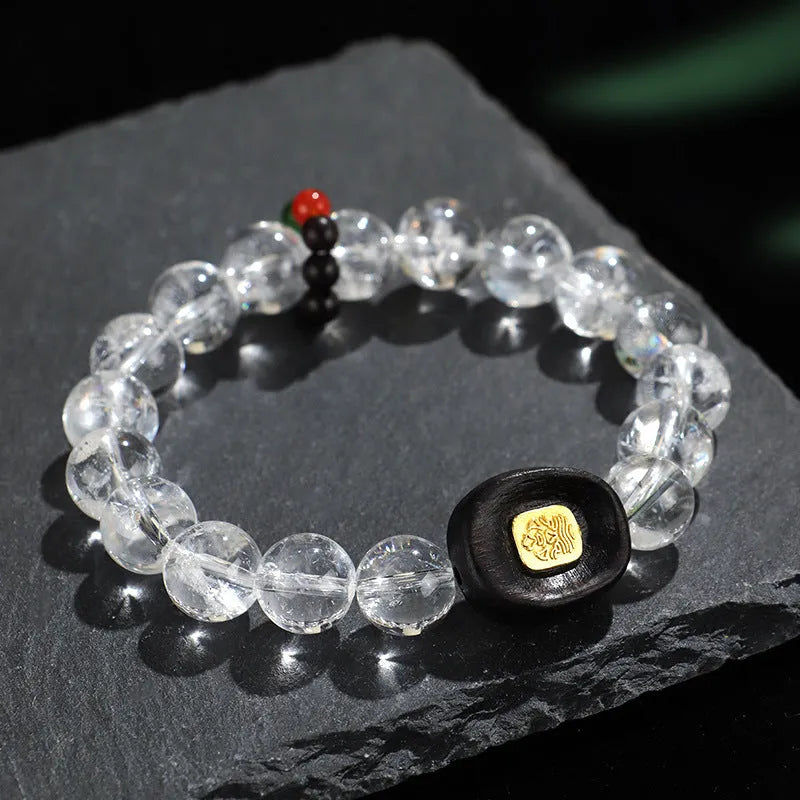 Natural white crystal ebony five warp bracelet handcrafted ethnic style unisex jewellery
