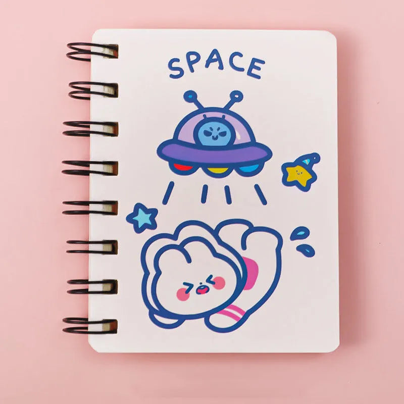 Astronaut Series pocket flipper notebook showing 10.5 by 8 cm size with choice of four space-themed cover designs.