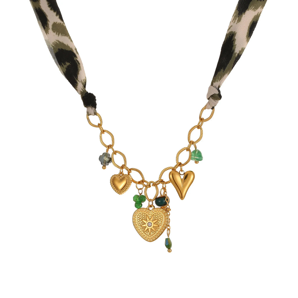 Leopard print sun love pendant stainless steel 18K gold plated geometric chain necklace for women