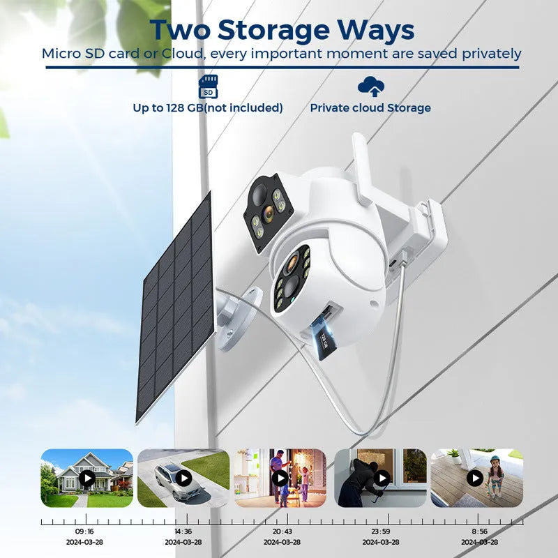 Outdoor solar wireless security camera with solar panel in black or white casing