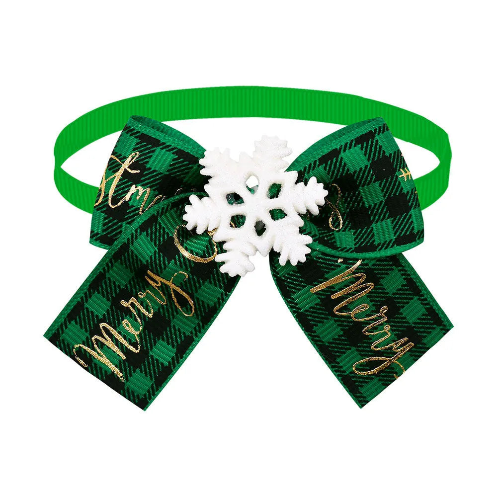 British-style polyester Christmas pet bow tie accessory in red and green on white background