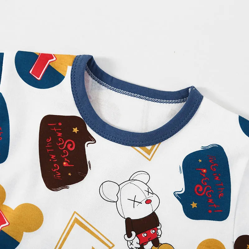 Children's cartoon print pyjamas set in 95% cotton with soft treatment, moisture wicking, Korean style, sizes 73-160cm