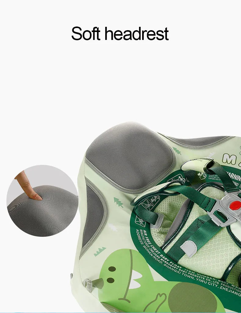 Avocado green dinosaur baby swimming ring with sun shade inflated