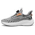 Men's white green and grey Fly-kit mesh sports shoes with rotating buckle closure and lace-up front