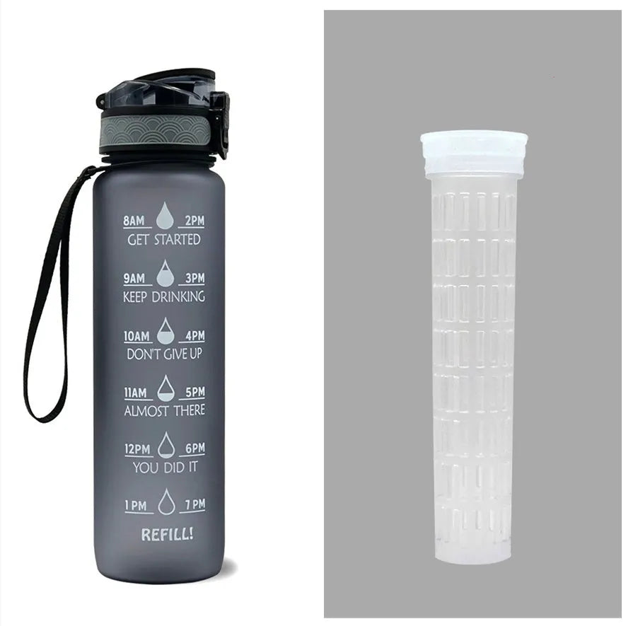 1 litre Tritan water bottle with time markers and gradient colour design