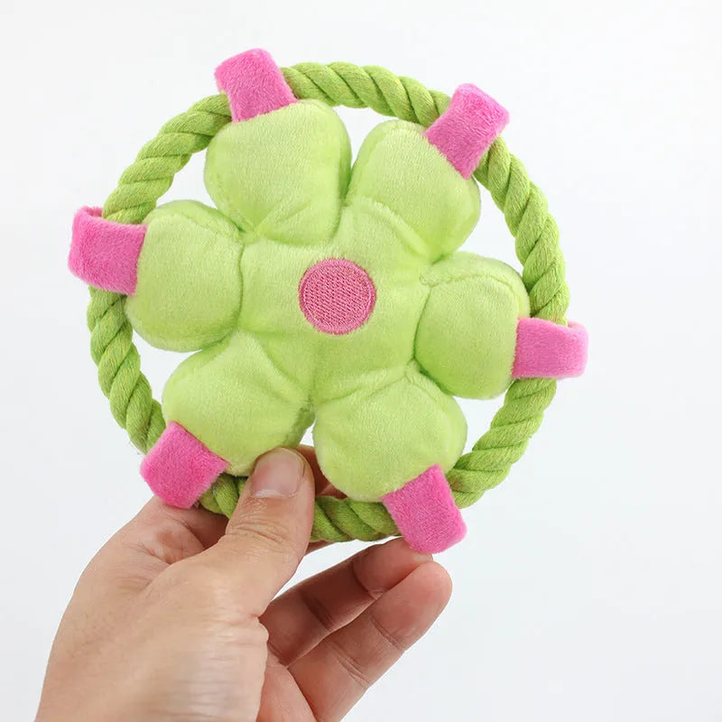 Three funny pet toy animal-shaped chew toys for dogs in blue, green, and pink colours