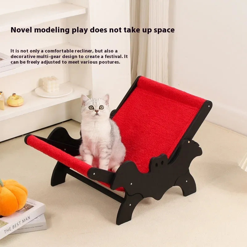 MW-054 wooden frame cat recliner bed in black and red colours, serving as a lounge chair and cage accessory.