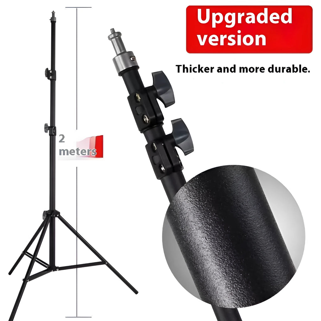 Carbon steel tripod stand with frosted legs and mobile phone holder attached