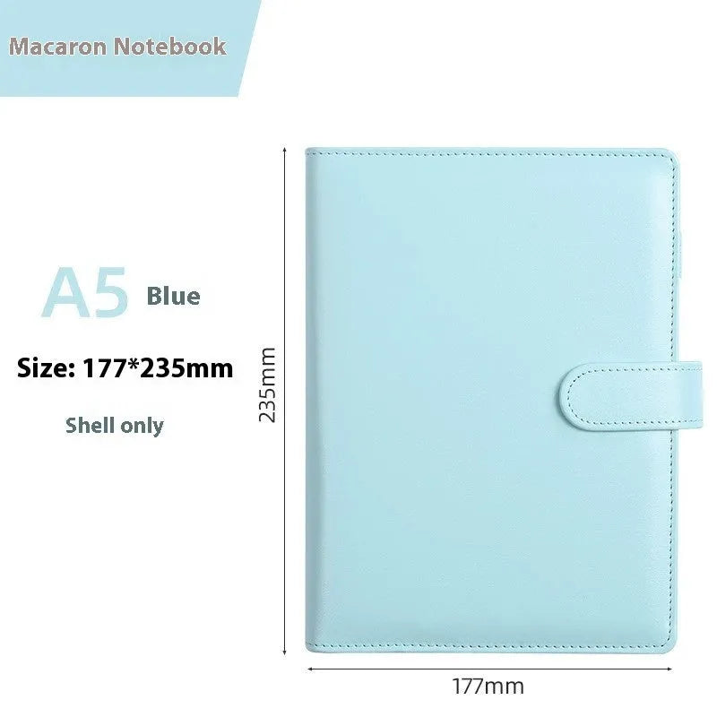A5 PU leather loose-leaf binder notebook shell with zipper closure in a solid colour.