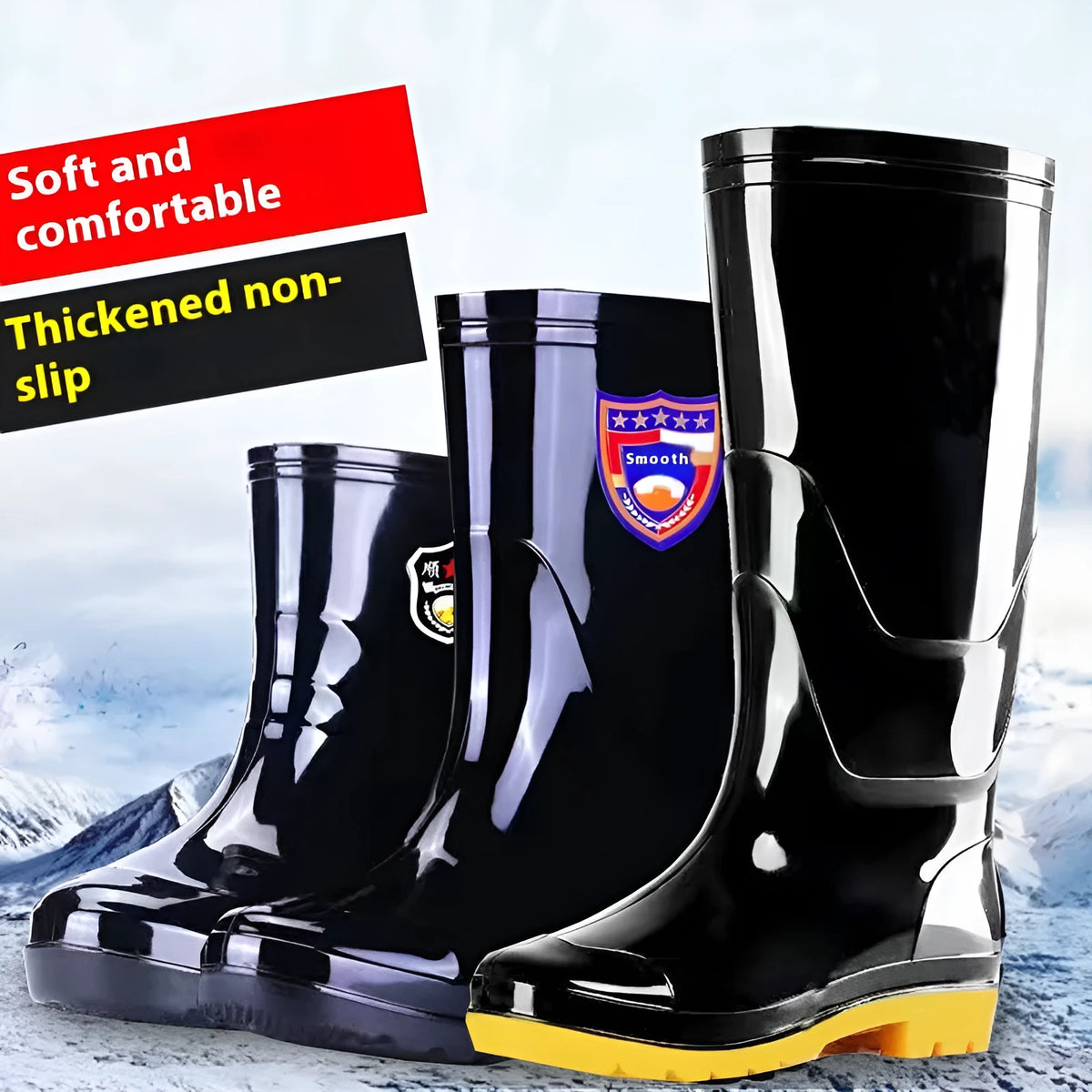 Men's camouflage rain boots with beef tendon sole and fleece lining, 20cm tube height, oversleeve design