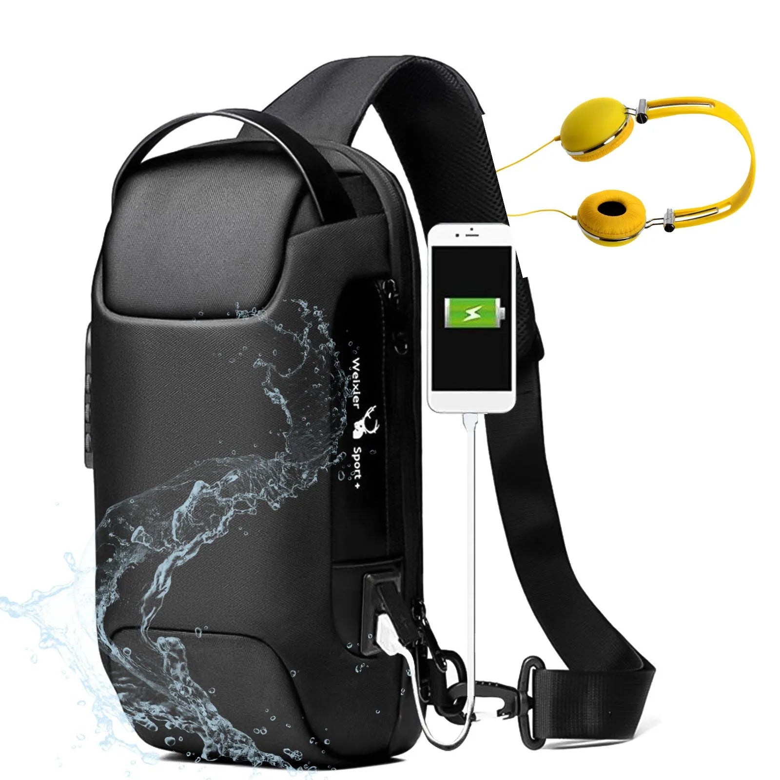 Waterproof Oxford crossbody shoulder bag with USB charging port in multiple colour options