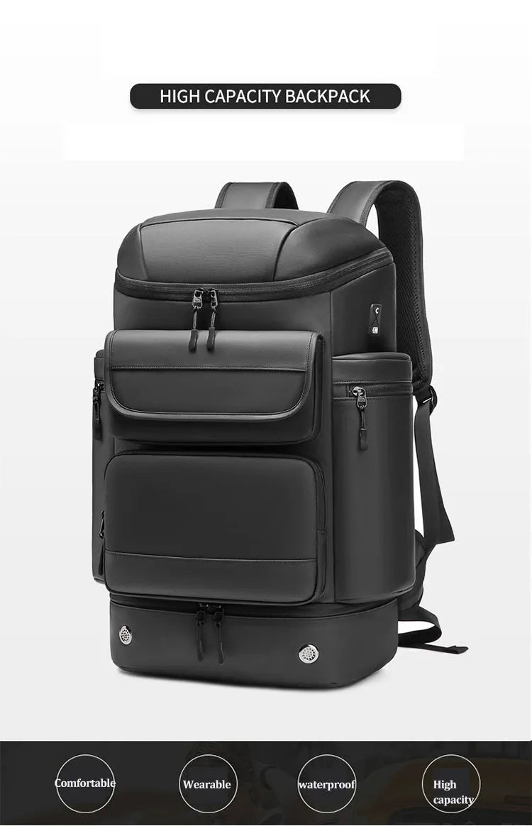 Men's large capacity waterproof travel shoulder bag in black Niujin textile, 55cm x 31cm x 20cm