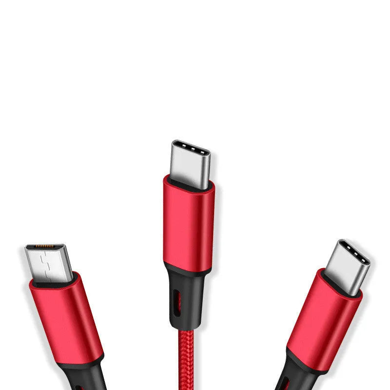One for three charging data cable with 1.2 metre length in multiple colour options