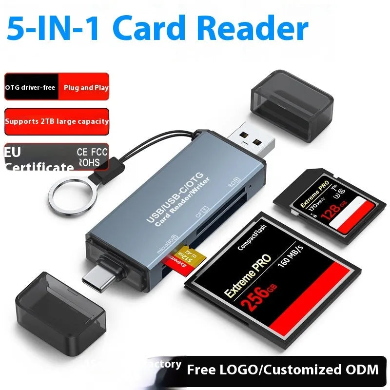 CF SD TF three-in-one memory card adapter with USB 2.0 interface and aluminium alloy body