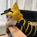 Bee pet hoodie plush winter coat in yellow striped bee transfiguration, sizes XS to XXXL