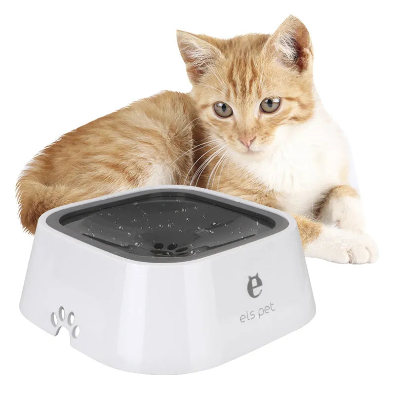 1.5L grey anti-overflow floating water bowl for cats and dogs with non-slip base