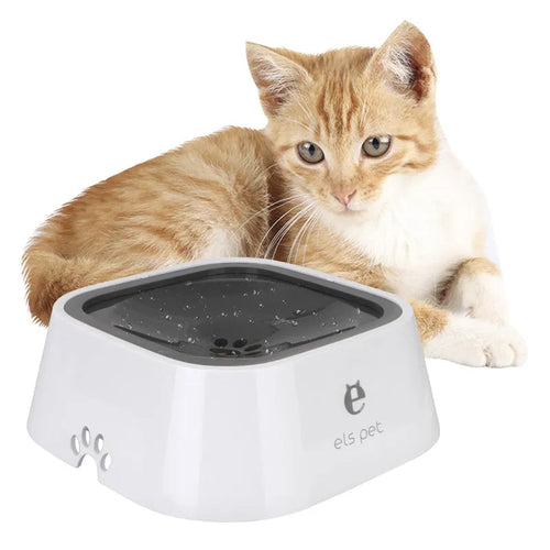 1.5L grey anti-overflow floating water bowl for cats and dogs with non-slip base