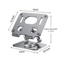 Rotating flat tablet stand in silver or black, metal and silicone, 15cm panel, adjustable height 2-17cm