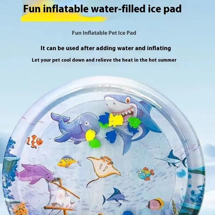 Summer cooling pet water bed PVC ice pad for cats with shark pirate ship design, 100cm size