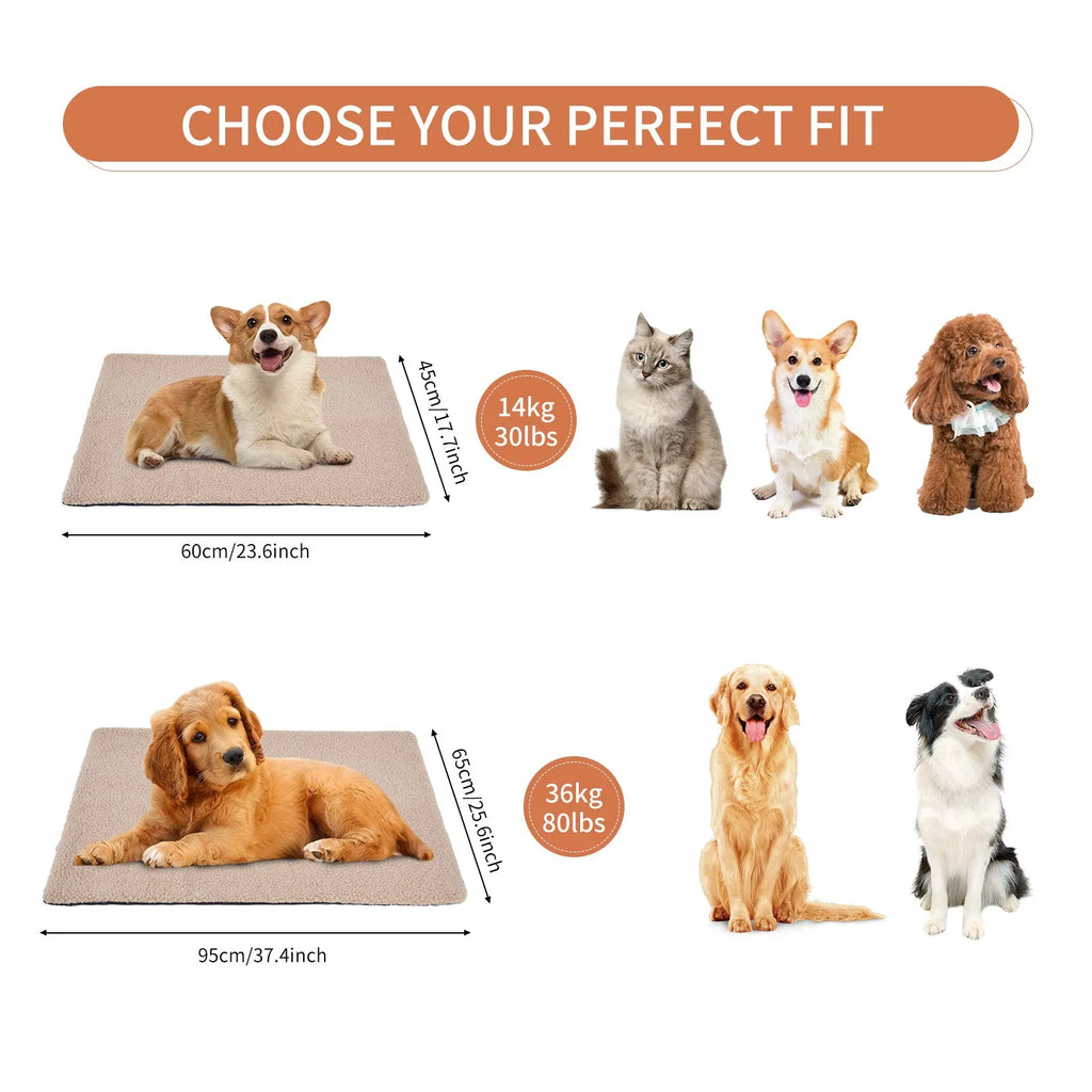 Grey plush self-heating pet pad for cats and dogs on indoor floor