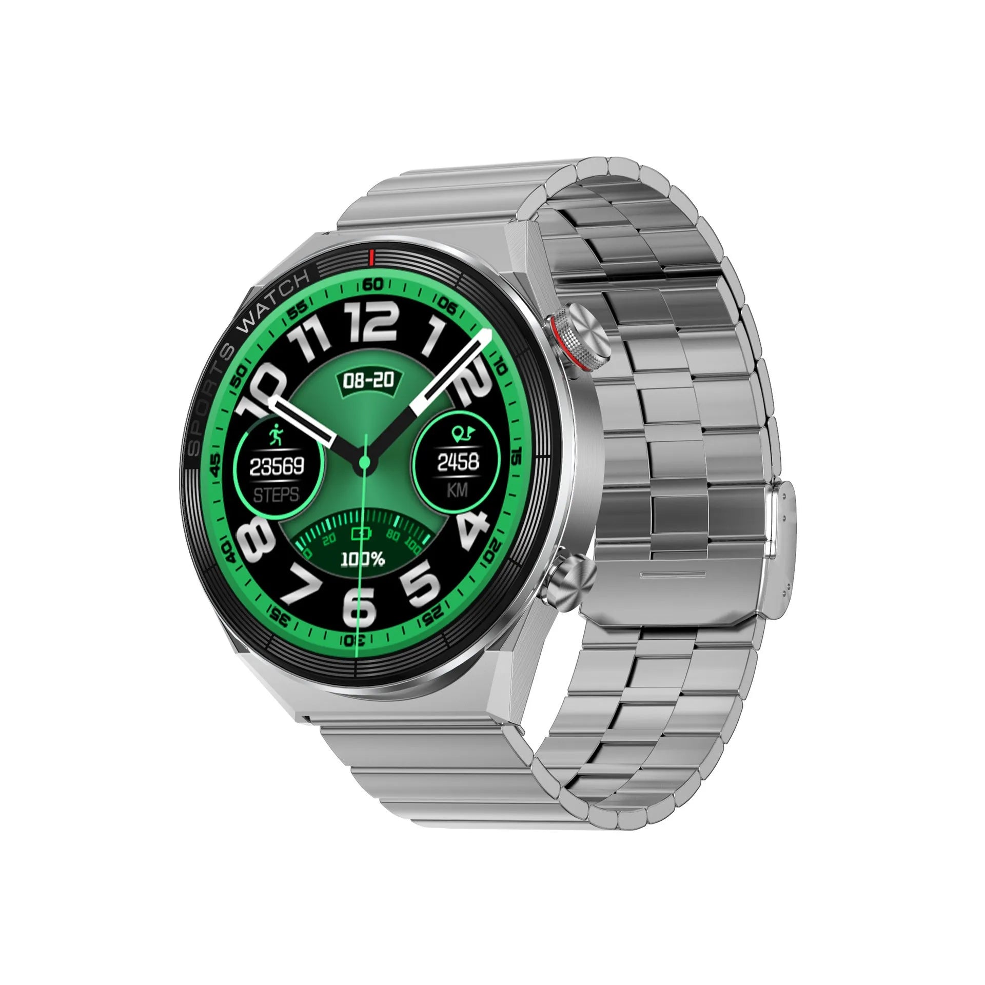 Large screen Bluetooth smart watch with call functionality showing black case and silicone strap