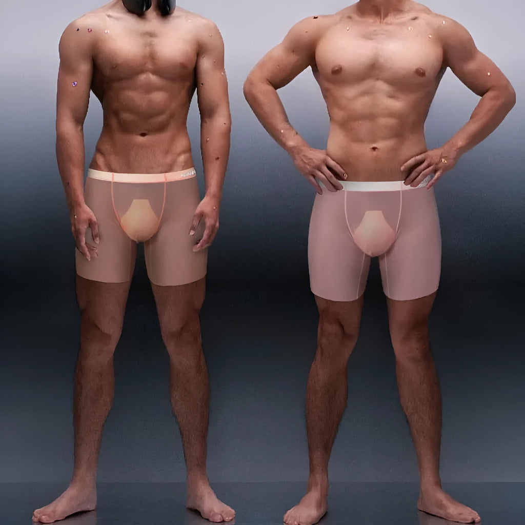 Men's seamless nylon boxer shorts in orange colour with low-waist design