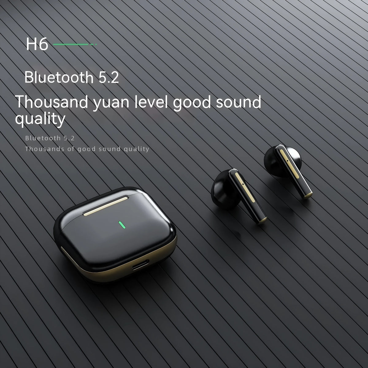 Wireless Bluetooth in-ear headset in white, black, dark green or dark blue, with USB charging cable and colour box