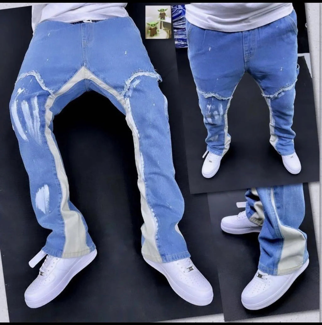 Men's high-waist straight leg denim jeans in blue from Fashion City autumn collection