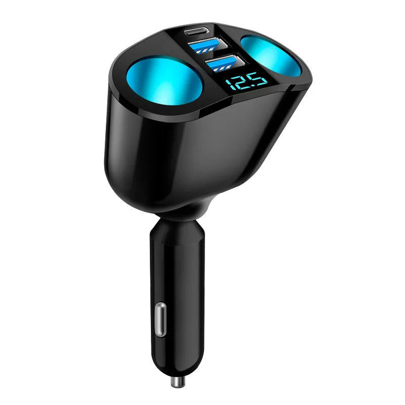 Qc30 dual USB car charger with digital display, aluminium alloy body, 360-degree rotating head