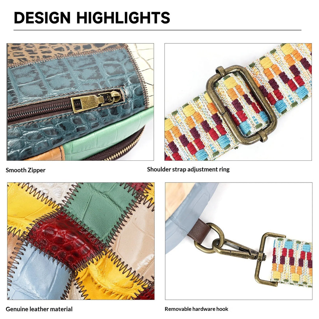 Genuine leather bohemian chest bag 17x10x27cm colour-blocked semicircle square street fashion