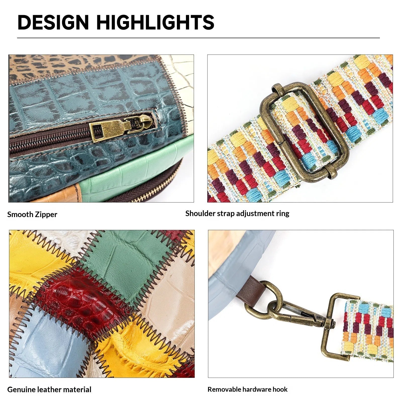Genuine leather bohemian chest bag 17x10x27cm colour-blocked semicircle square street fashion