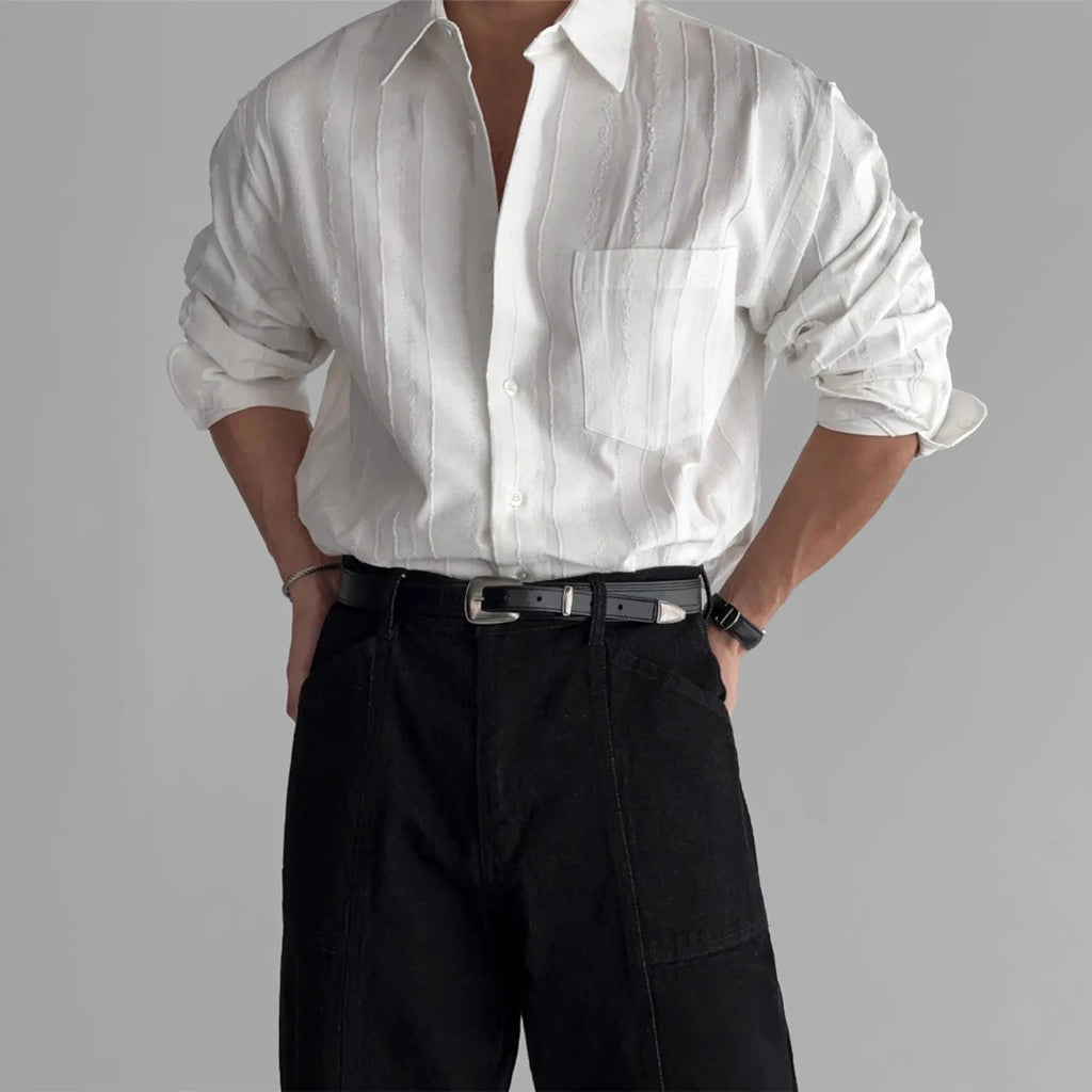 Long sleeve loose fit black polyester cardigan shirt with front pocket