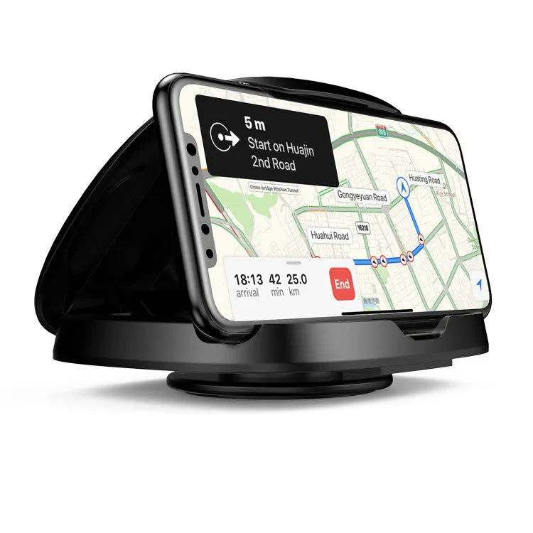 Black rotating suction cup car navigator bracket showing 360-degree ball joint adjustment mechanism