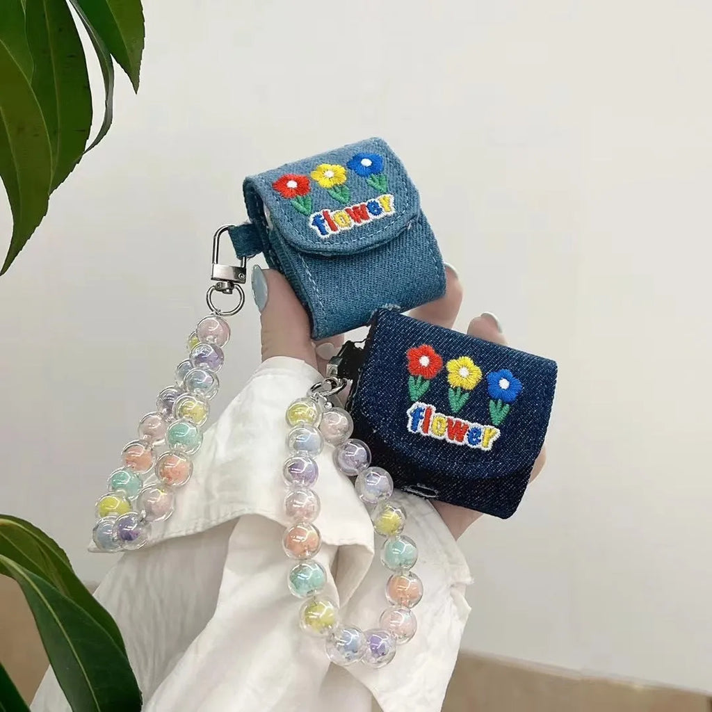Denim earphone cover for Apple AirPods in denim blue and dark blue with all-inclusive universal fit