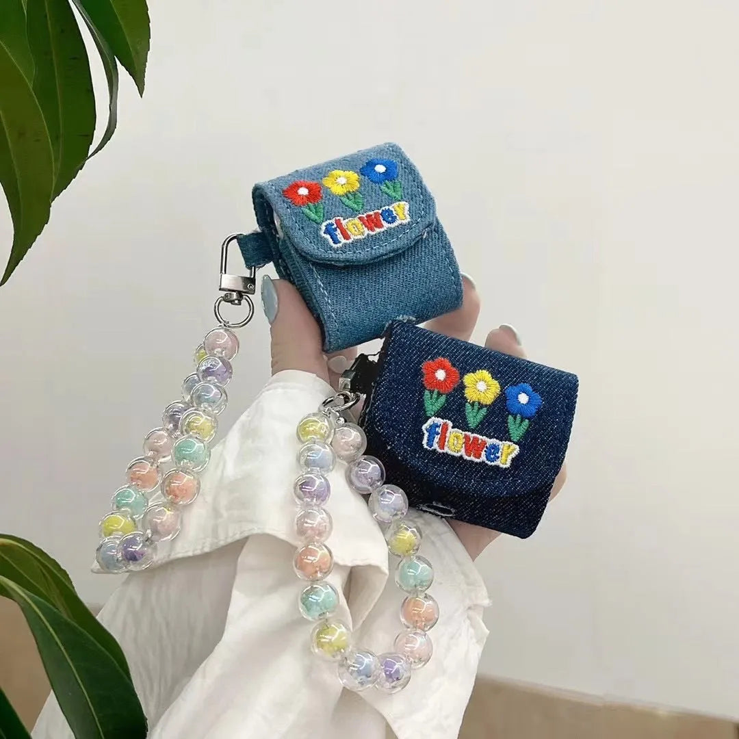 Denim earphone cover for Apple AirPods in denim blue and dark blue with all-inclusive universal fit