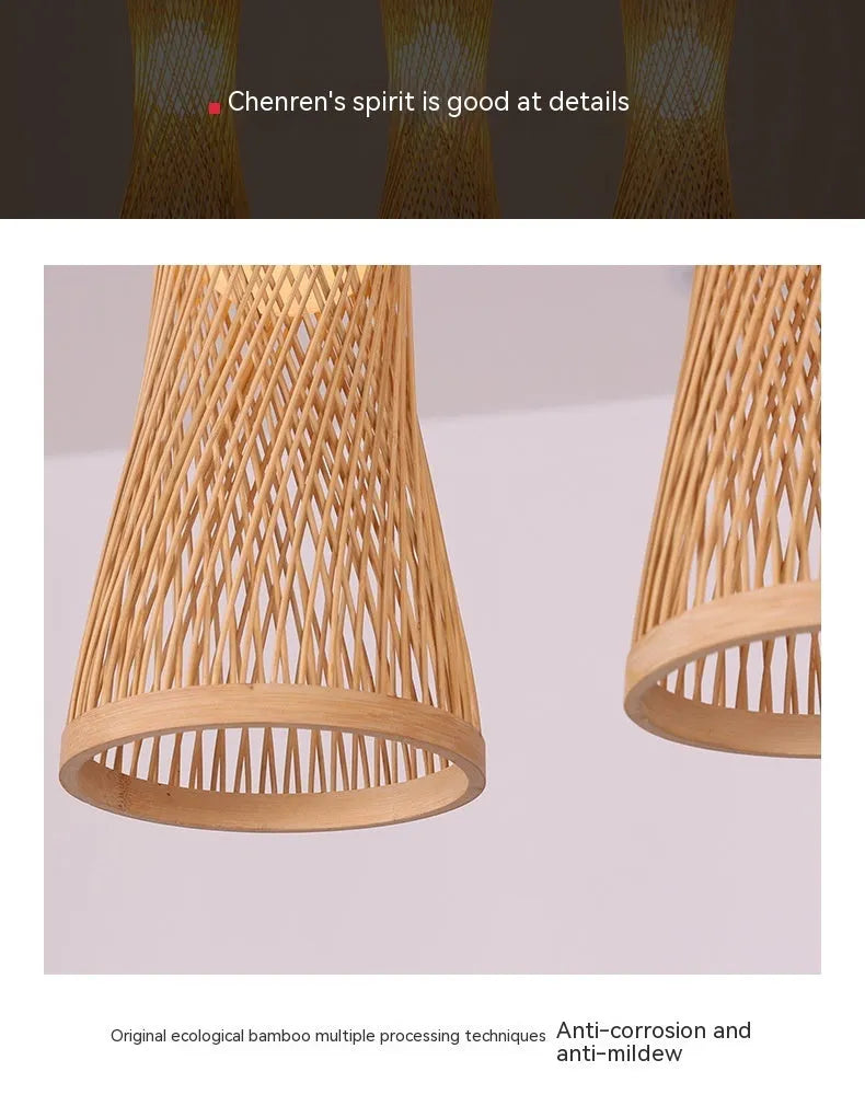Japanese Chinese style bamboo artwork hanging chandelier with 17cm diameter white accessories for restaurant ceiling