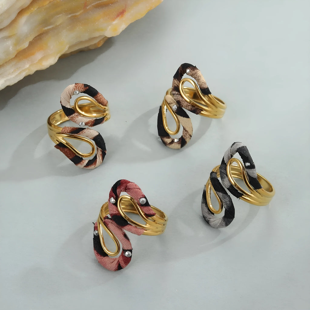 Leopard Series stainless steel open mouth ring with heart, star, and geometric shapes in adjustable free size
