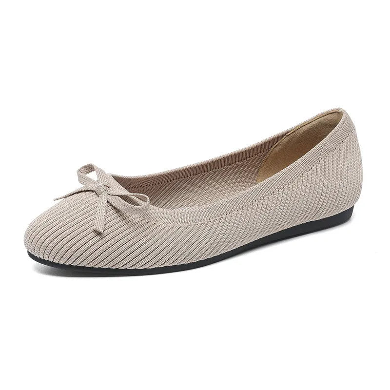 Women's round toe fabric bow flat pumps in butterfly black colour with shallow mouth and oversleeve style