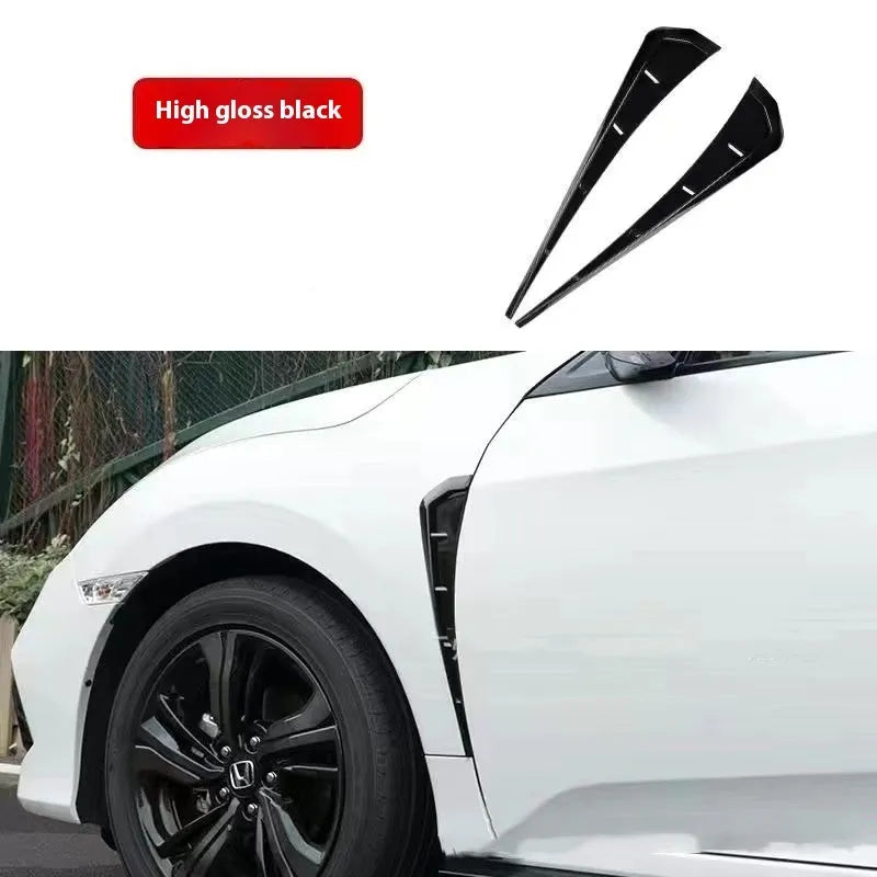Pair of left and right rubber fender blade side wings for car modification in black and carbon fiber finish