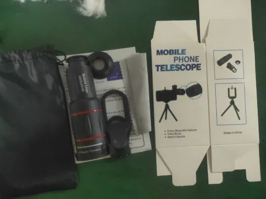 Mobile phone telephoto lens bracket set with monocular telescope and 18x magnification on standard configuration