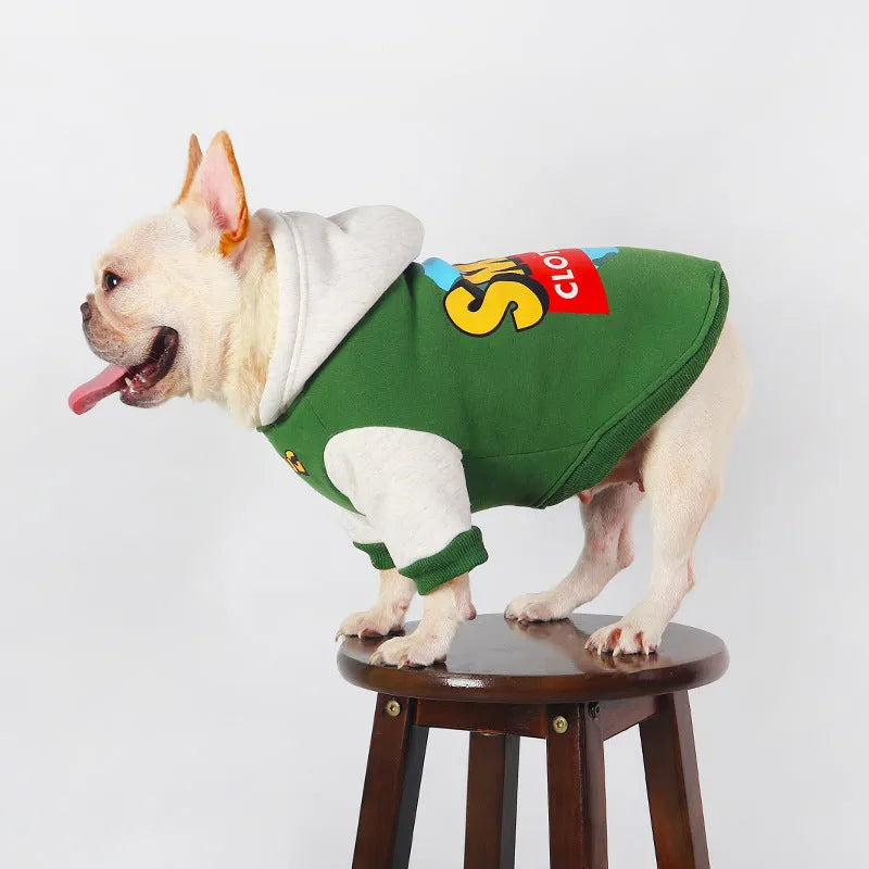 Green branded cotton dog jumper for medium to large dogs in autumn and winter.