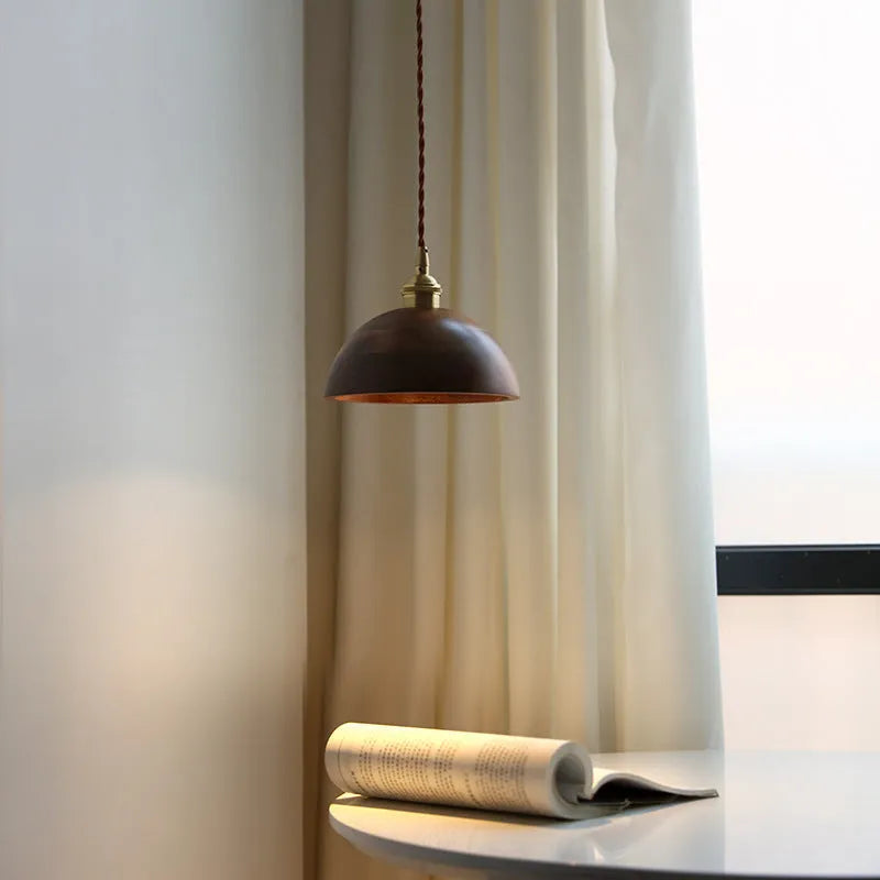 Black walnut single-head droplight chandelier with copper and wood art construction
