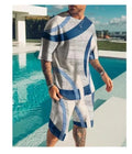 Men's short-sleeved sports and leisure two-piece suit in polyester blend, sizes S-6XL