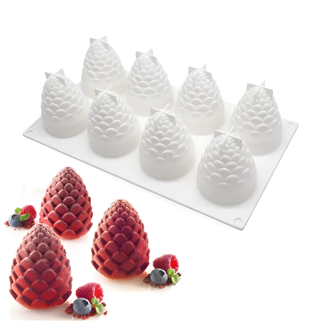 Silicone fruit mould for making pineapple and pine cone shaped Italian mousse desserts