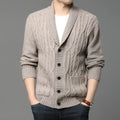 Men's Korean style jacquard pattern knitted jacket in straight cut cardigan style