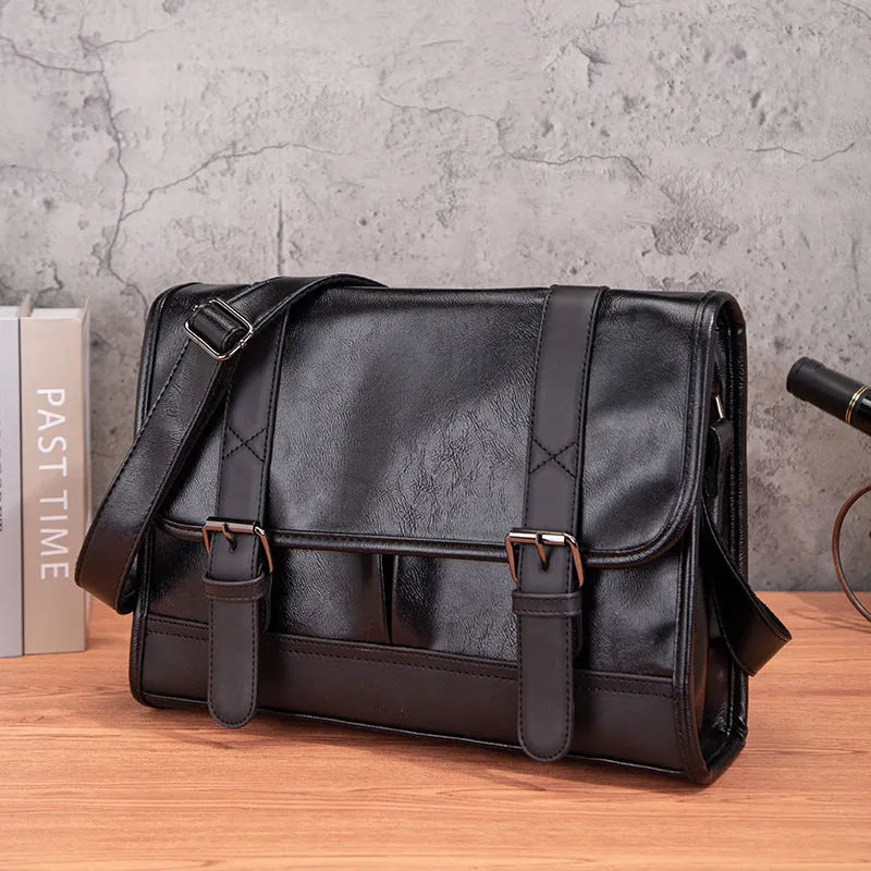 Black Korean-style men's anti-theft backpack with contrast sewing thread details