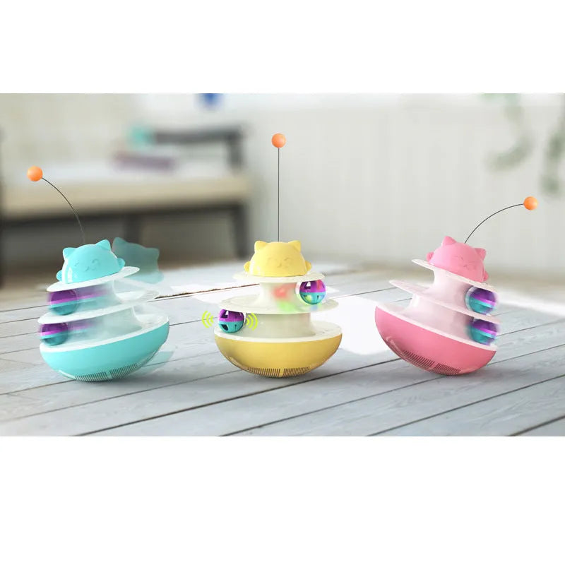 Cat track toy with plastic track and ball in lake blue, yellow, and green colour options
