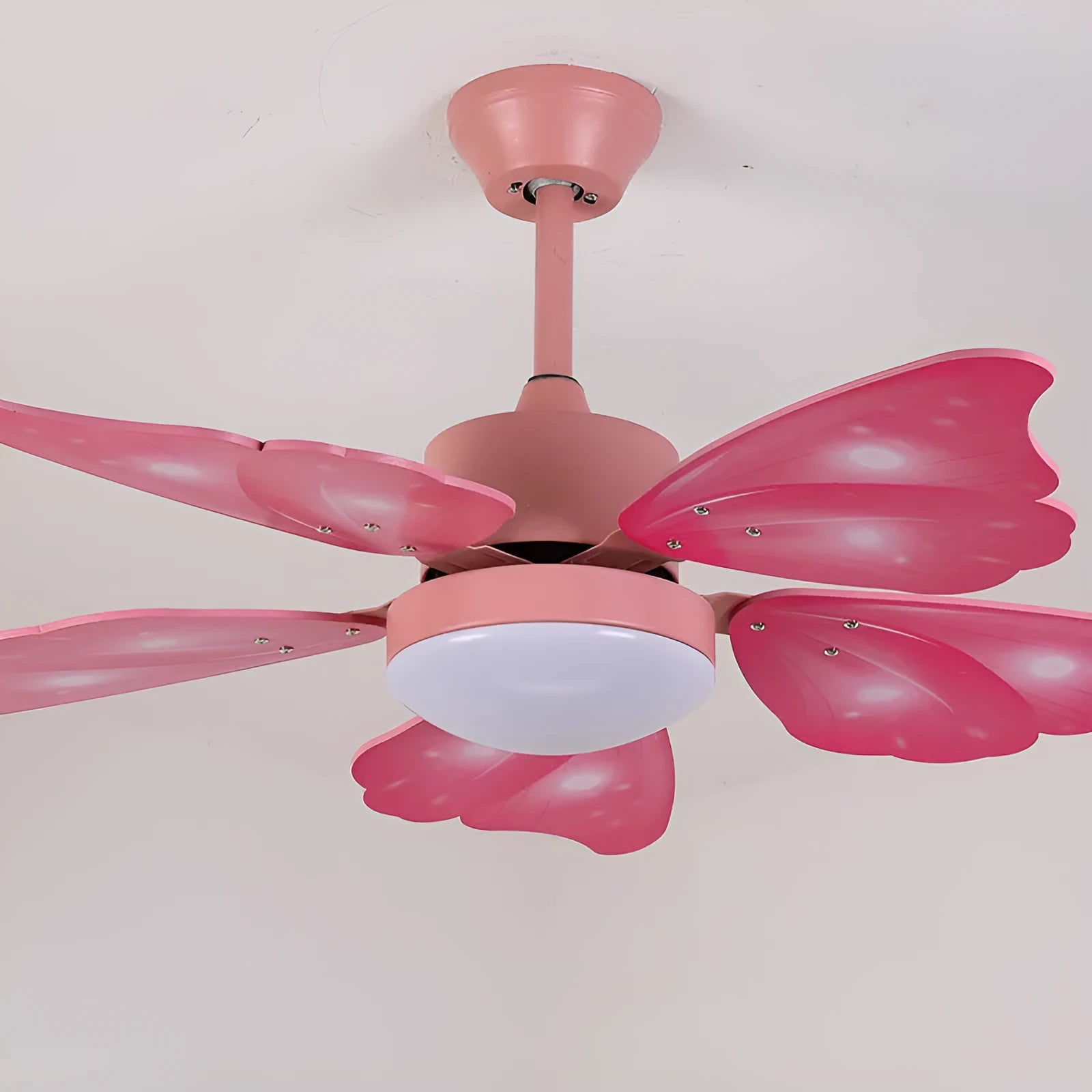 Modern chandelier with remote LED invisible electric fan, acrylic shade, wooden blades, 42-inch diameter DC motor