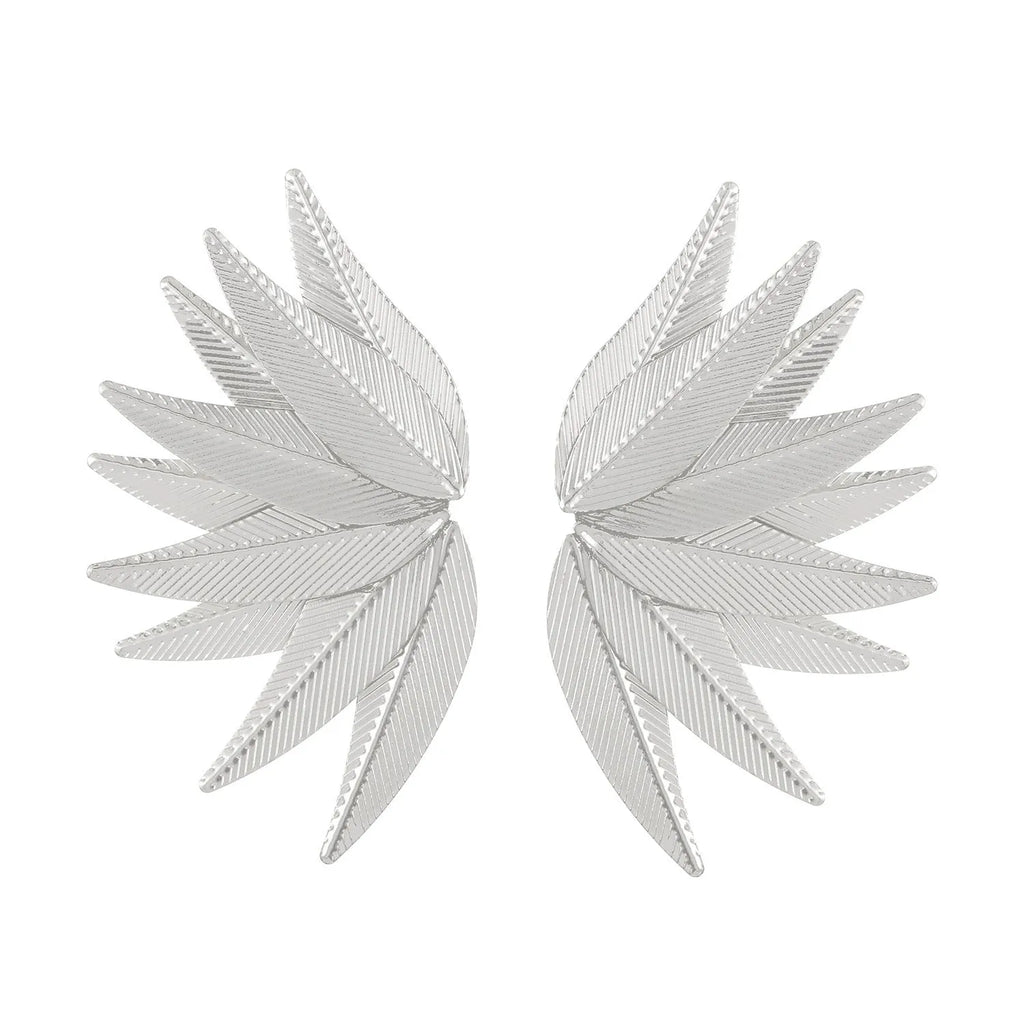 Gold and white alloy patch earrings with leaves shape design